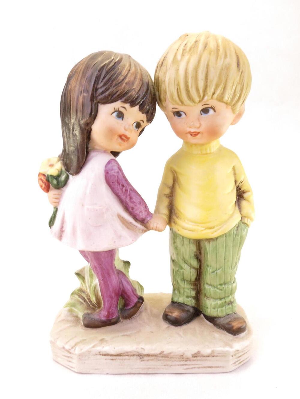 Moppets by Fran Mar Boy and Girl Bisque Porcelain Statuette Vintage 1971